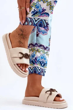 Clearance Boto Damskie Klapki Z Ozdobą Beżowe Verso