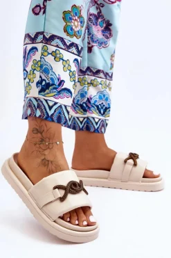 Clearance Boto Damskie Klapki Z Ozdobą Beżowe Verso