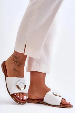 Klapki Damskie Klasyczne>Boto Damskie Klapki Z Ozdobą Białe Sherry