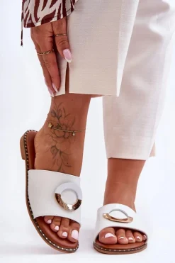 Klapki Damskie Klasyczne>Boto Damskie Klapki Z Ozdobą Białe Sherry