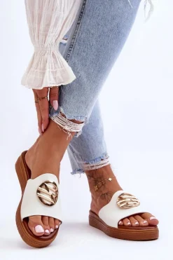 Clearance Damskie Klapki Z Ozdobą Białe Secrets Damskie Klapki Na Platformie|Klapki Damskie Klasyczne