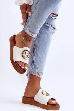 Clearance Damskie Klapki Z Ozdobą Białe Secrets Damskie Klapki Na Platformie|Klapki Damskie Klasyczne