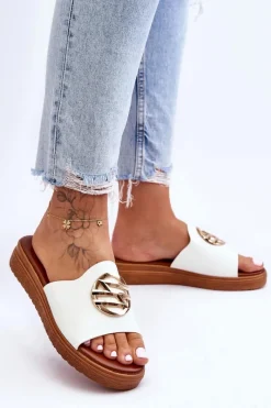 Clearance Damskie Klapki Z Ozdobą Białe Secrets Damskie Klapki Na Platformie|Klapki Damskie Klasyczne