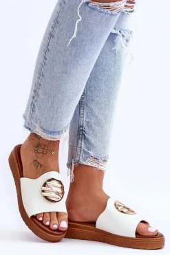 Clearance Damskie Klapki Z Ozdobą Białe Secrets Damskie Klapki Na Platformie|Klapki Damskie Klasyczne