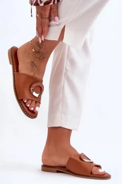 Klapki Damskie Klasyczne>Boto Damskie Klapki Z Ozdobą Brązowe Sherry