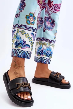 Klapki Na Platformie|Klapki Damskie Klasyczne>Boto Damskie Klapki Z Ozdobą Czarne Verso