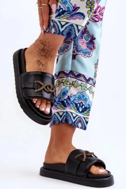 Klapki Na Platformie|Klapki Damskie Klasyczne>Boto Damskie Klapki Z Ozdobą Czarne Verso