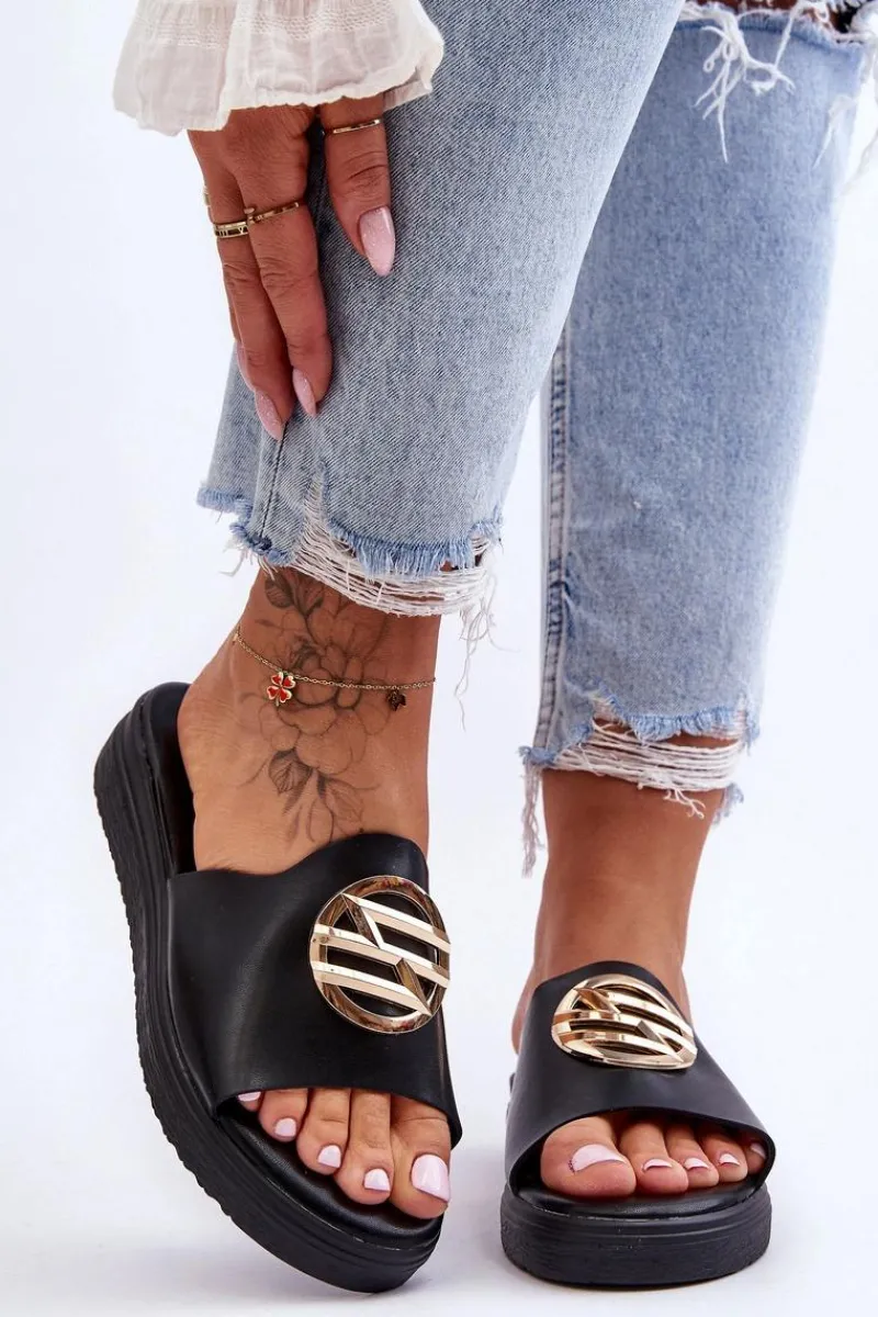 Clearance Damskie Klapki Z Ozdobą Czarne Secrets Damskie Klapki Na Platformie|Klapki Damskie Klasyczne