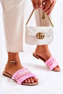 Klapki Damskie Klasyczne>Boto Damskie Klapki Z Ozdobnym Paskiem Różowe Ramisa