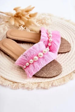 Klapki Damskie Klasyczne>Boto Damskie Klapki Z Ozdobnym Paskiem Różowe Ramisa