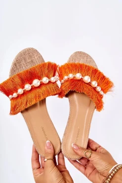 Damskie Klapki Z Ozdobnym Paskiem Pomarańczowe Ramisa Damskie Klapki Damskie Klasyczne
