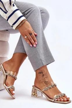 Clearance Damskie Klapki Z Ozdobnymi Cyrkoniami Złote Leyla Damskie Klapki Na Obcasie|Klapki Damskie Klasyczne