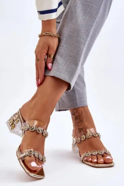 Clearance Damskie Klapki Z Ozdobnymi Cyrkoniami Złote Leyla Damskie Klapki Na Obcasie|Klapki Damskie Klasyczne