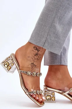 Clearance Damskie Klapki Z Ozdobnymi Cyrkoniami Złote Leyla Damskie Klapki Na Obcasie|Klapki Damskie Klasyczne