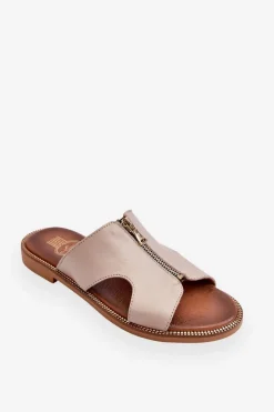 Klapki Damskie Klasyczne>Boto Damskie Klapki Z Ozdobnym Zamkiem Beżowe Lemar Clarence Beżowy