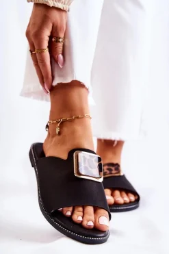 Best Boto Damskie Klapki Z Ozdobnym Elementem Czarne Leonia