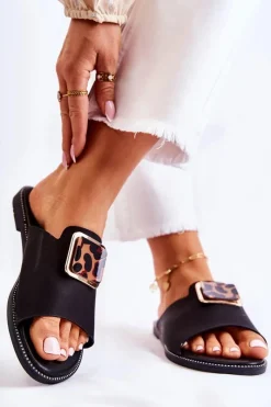 Best Boto Damskie Klapki Z Ozdobnym Elementem Czarne Leonia