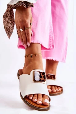 Best Boto Damskie Klapki Z Ozdobnym Elementem Białe Leonia