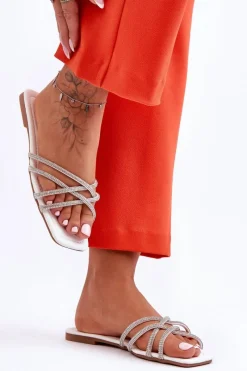 Hot Damskie Klapki Z Paseczkami I Dżetami Białe Leomi Damskie Klapki Damskie Klasyczne