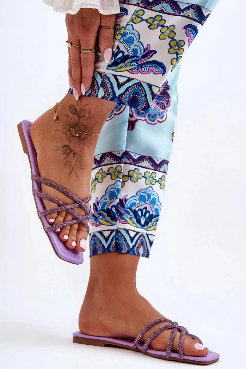 Sale Damskie Klapki Z Paseczkami I Dżetami Fioletowe Leomi Damskie Klapki Damskie Klasyczne