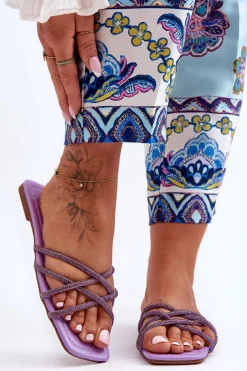 Sale Damskie Klapki Z Paseczkami I Dżetami Fioletowe Leomi Damskie Klapki Damskie Klasyczne