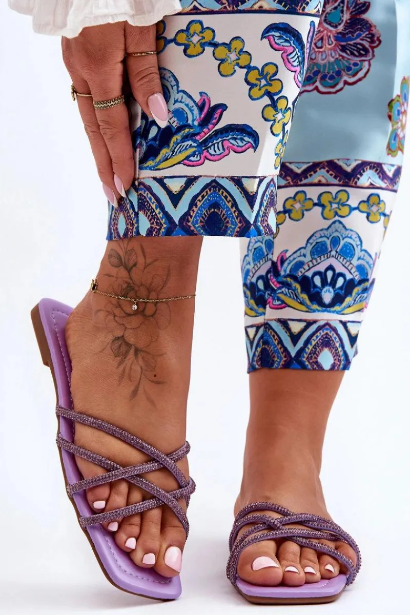 Sale Damskie Klapki Z Paseczkami I Dżetami Fioletowe Leomi Damskie Klapki Damskie Klasyczne