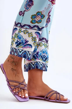 Sale Damskie Klapki Z Paseczkami I Dżetami Fioletowe Leomi Damskie Klapki Damskie Klasyczne