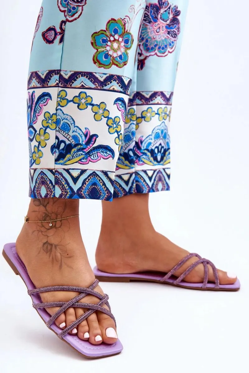 Sale Damskie Klapki Z Paseczkami I Dżetami Fioletowe Leomi Damskie Klapki Damskie Klasyczne