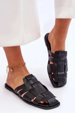 Discount Damskie Klapki Z Paskami Czarne Reyna Damskie Klapki Damskie Klasyczne