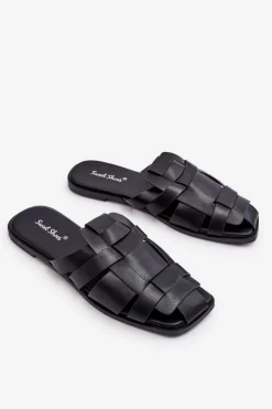 Discount Damskie Klapki Z Paskami Czarne Reyna Damskie Klapki Damskie Klasyczne