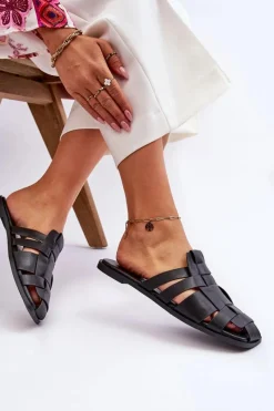 Discount Damskie Klapki Z Paskami Czarne Reyna Damskie Klapki Damskie Klasyczne