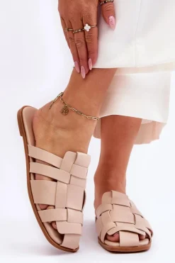 Hot Boto Damskie Klapki Z Paskami Jasnobeżowe Reyna