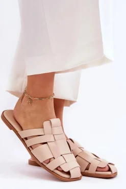 Hot Boto Damskie Klapki Z Paskami Jasnobeżowe Reyna