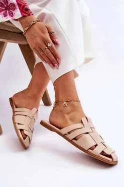 Hot Boto Damskie Klapki Z Paskami Jasnobeżowe Reyna