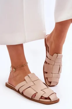 Hot Boto Damskie Klapki Z Paskami Jasnobeżowe Reyna