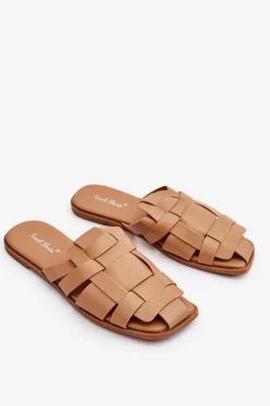 Klapki Damskie Klasyczne>Boto Damskie Klapki Z Paskami Beżowe Reyna