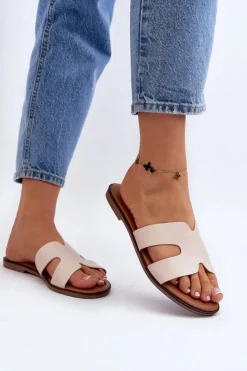 Clearance Boto Damskie Klapki Z Wycięciem Beżowe Lumossa