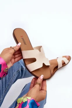 Clearance Boto Damskie Klapki Z Wycięciem Beżowe Lumossa