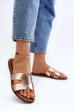 Discount Damskie Klapki Z Wycięciem Różowe Złote Lumossa Damskie Klapki Damskie Klasyczne