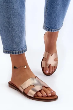 Discount Damskie Klapki Z Wycięciem Różowe Złote Lumossa Damskie Klapki Damskie Klasyczne