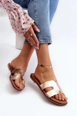 Discount Damskie Klapki Z Wycięciem Różowe Złote Lumossa Damskie Klapki Damskie Klasyczne