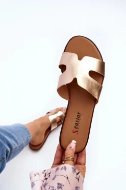 Discount Damskie Klapki Z Wycięciem Różowe Złote Lumossa Damskie Klapki Damskie Klasyczne