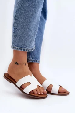 Klapki Damskie Klasyczne>Boto Damskie Klapki Z Wycięciem Białe Lumossa