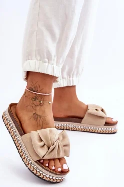 Online Damskie Klapki Zamszowe Z Kokardą Beżowe Lauria Damskie Klapki Korkowe|Klapki Damskie Klasyczne