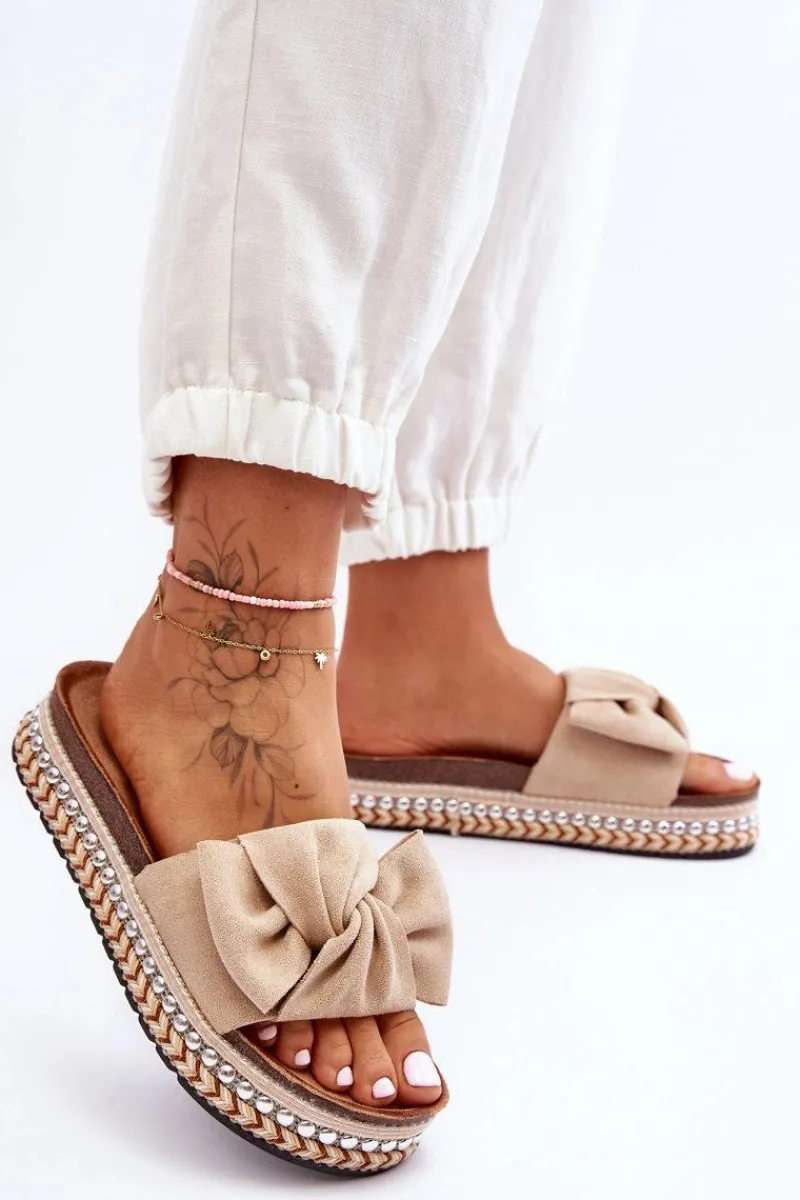 Online Damskie Klapki Zamszowe Z Kokardą Beżowe Lauria Damskie Klapki Korkowe|Klapki Damskie Klasyczne