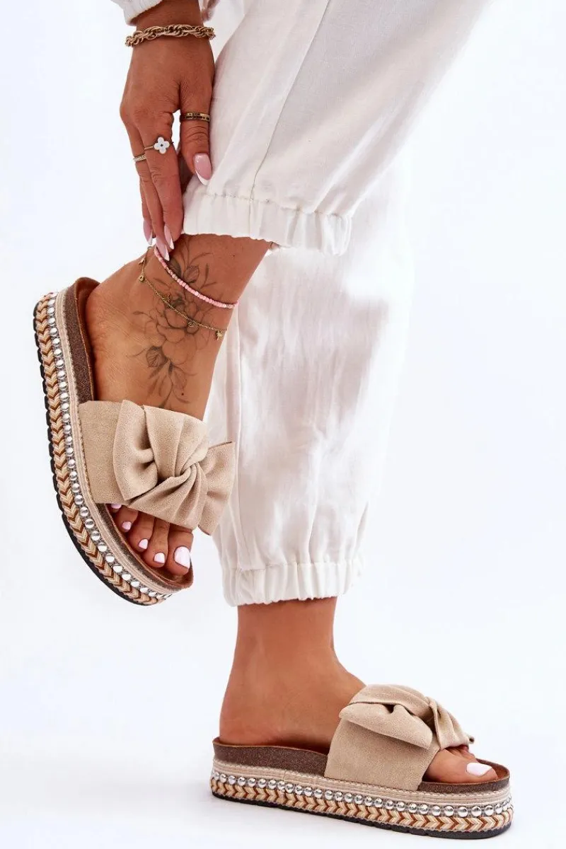 Online Damskie Klapki Zamszowe Z Kokardą Beżowe Lauria Damskie Klapki Korkowe|Klapki Damskie Klasyczne