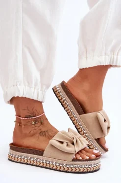 Online Damskie Klapki Zamszowe Z Kokardą Beżowe Lauria Damskie Klapki Korkowe|Klapki Damskie Klasyczne