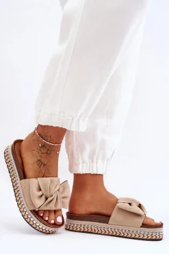 Online Damskie Klapki Zamszowe Z Kokardą Beżowe Lauria Damskie Klapki Korkowe|Klapki Damskie Klasyczne