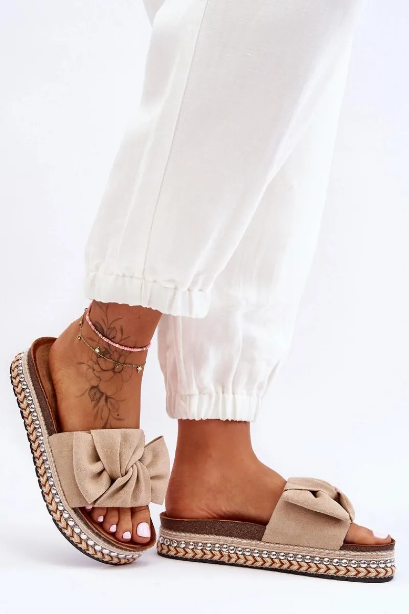 Online Damskie Klapki Zamszowe Z Kokardą Beżowe Lauria Damskie Klapki Korkowe|Klapki Damskie Klasyczne