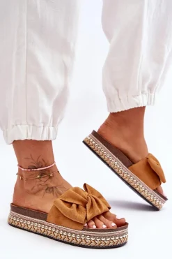 Discount Boto Damskie Klapki Zamszowe Z Kokardą Camel Lauria